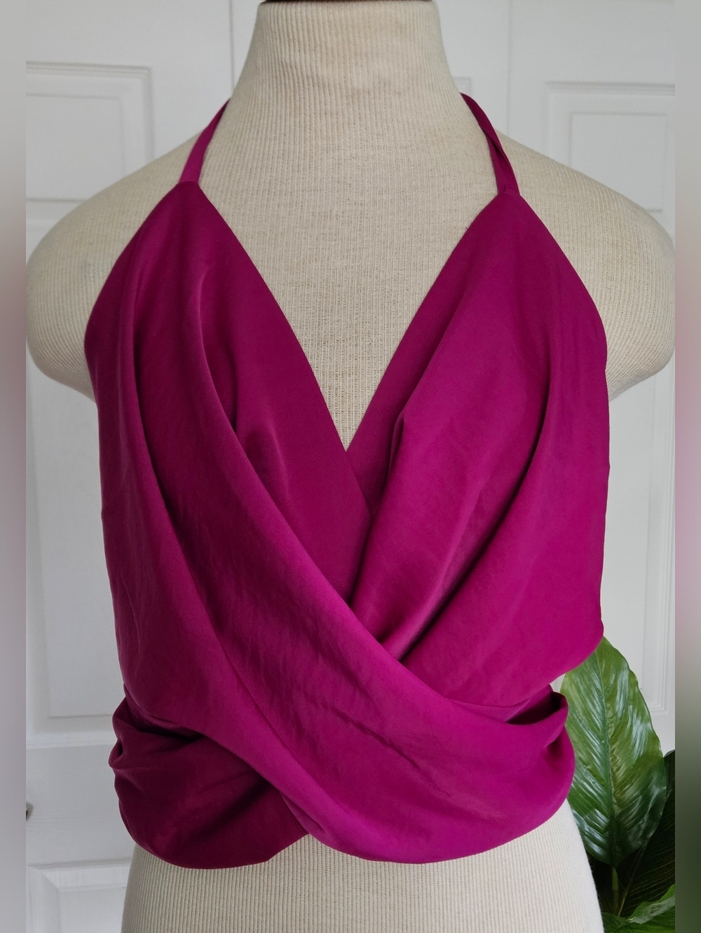 NWT Express  Satin Halter Wrap Top Y2K Criss Cross Backless Crop Blouse Size L